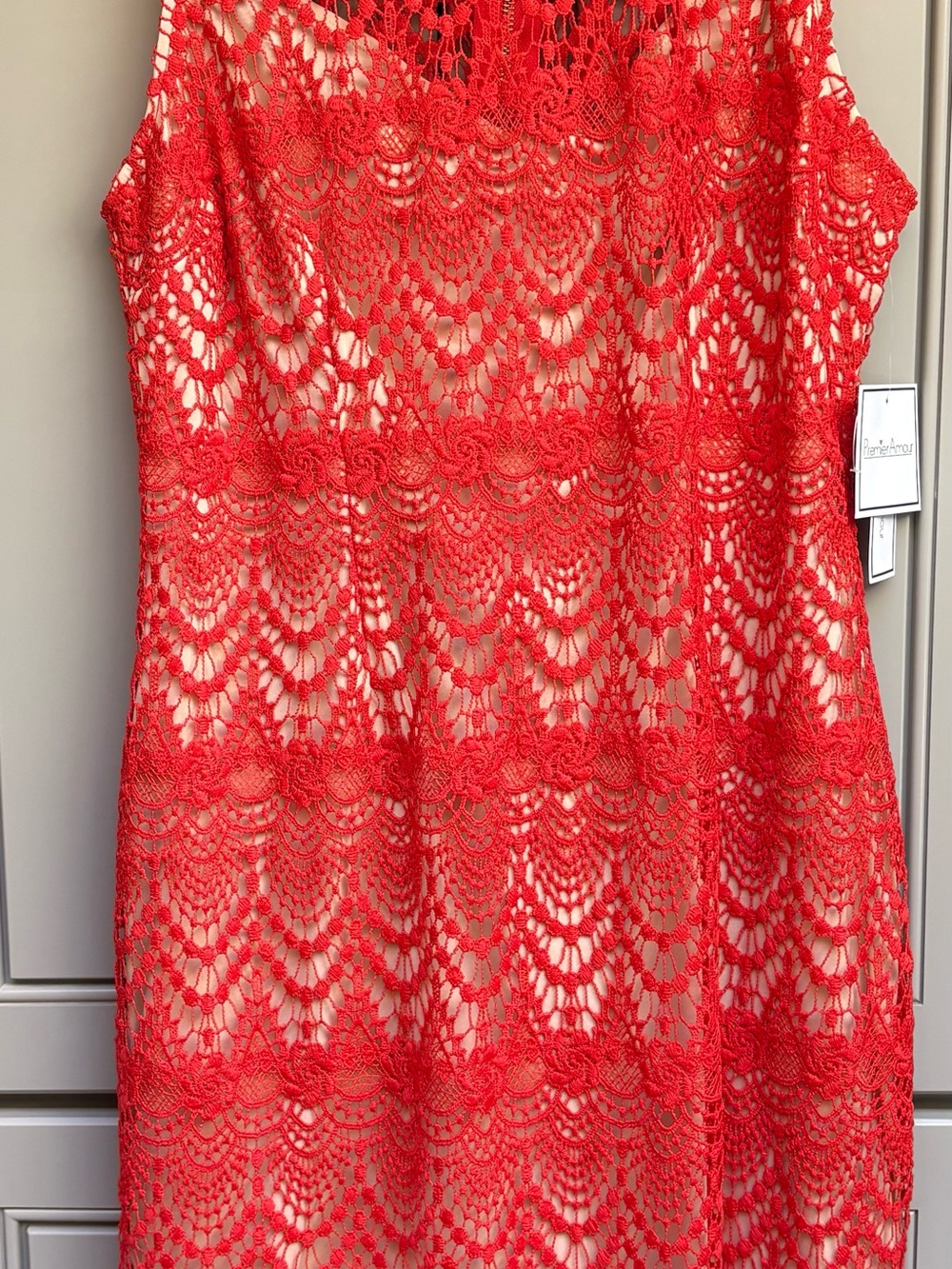 Premier Amour Coral Red Crochet Lace Dress